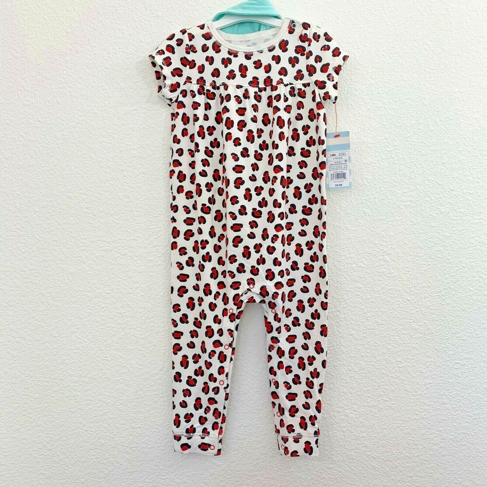NWT Girls 18M Baby Cat & Jack Two Piece Cat Print Outfit Bib Set Big Cat Cheetah